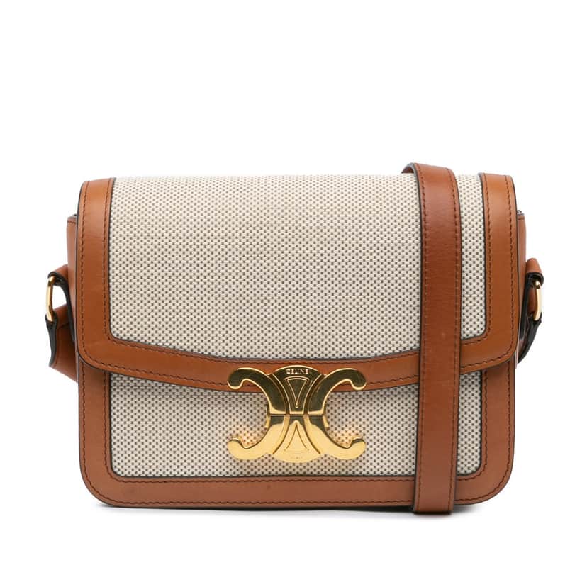 Celine Teen Canvas and Calfskin Triomphe Crossbody Brown Canvas Good condition - Front View