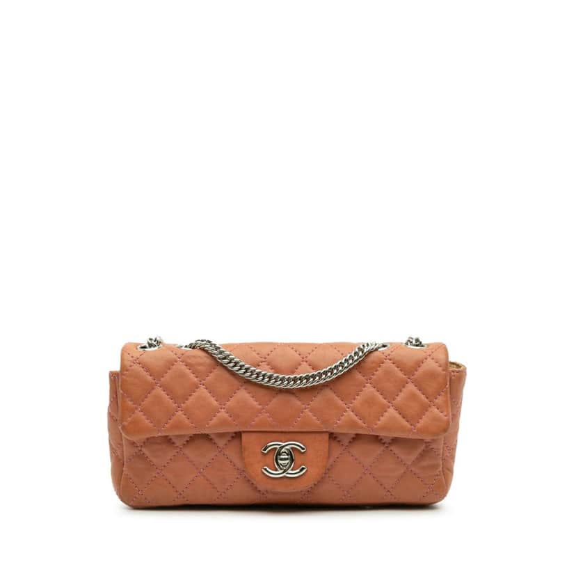 Chanel Classic Lambskin East West Single Flap Orange Leather Good condition - Front View