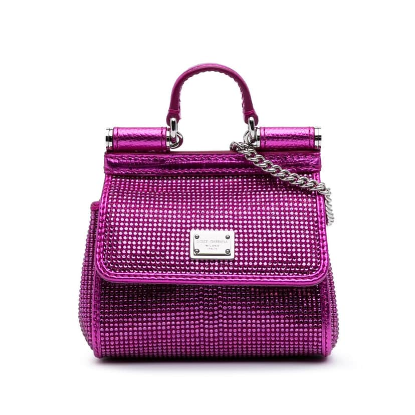 Dolce & Gabbana Mini Crystal Embellished Satin Sicily Bag Purple Satin Good condition - Front View