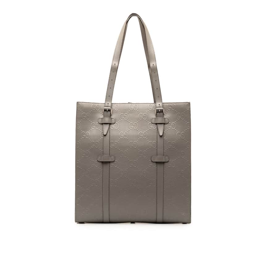 Gucci GG Embossed Leather Vertical Tote Grey Leather Very good condition - Front View