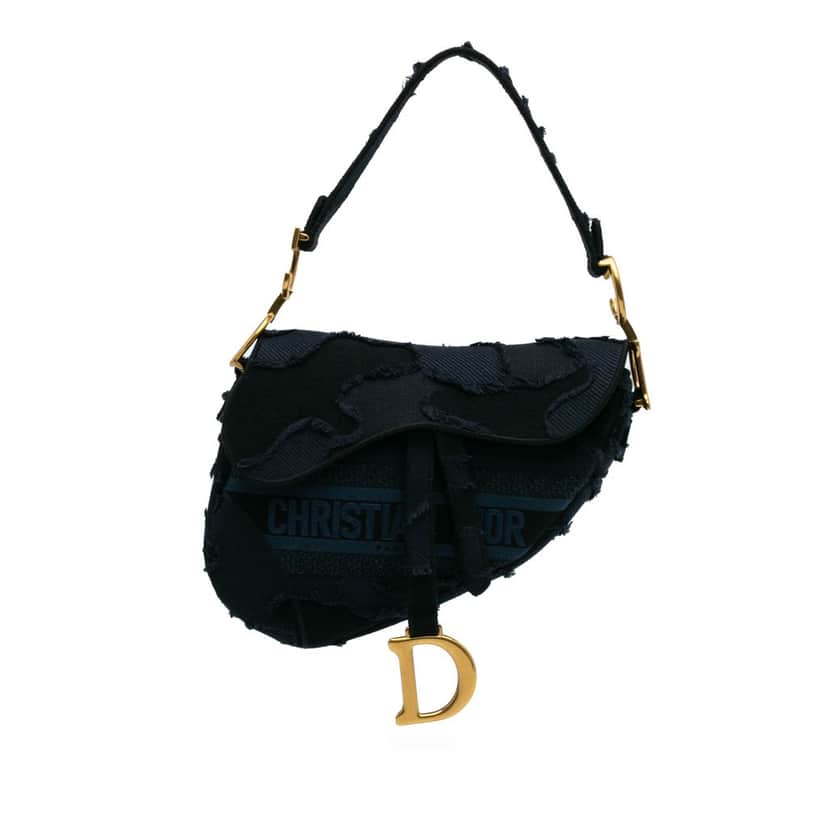 Dior Canvas Embroidered Camouflage Saddle Bag Blue Canvas Good condition - Front View
