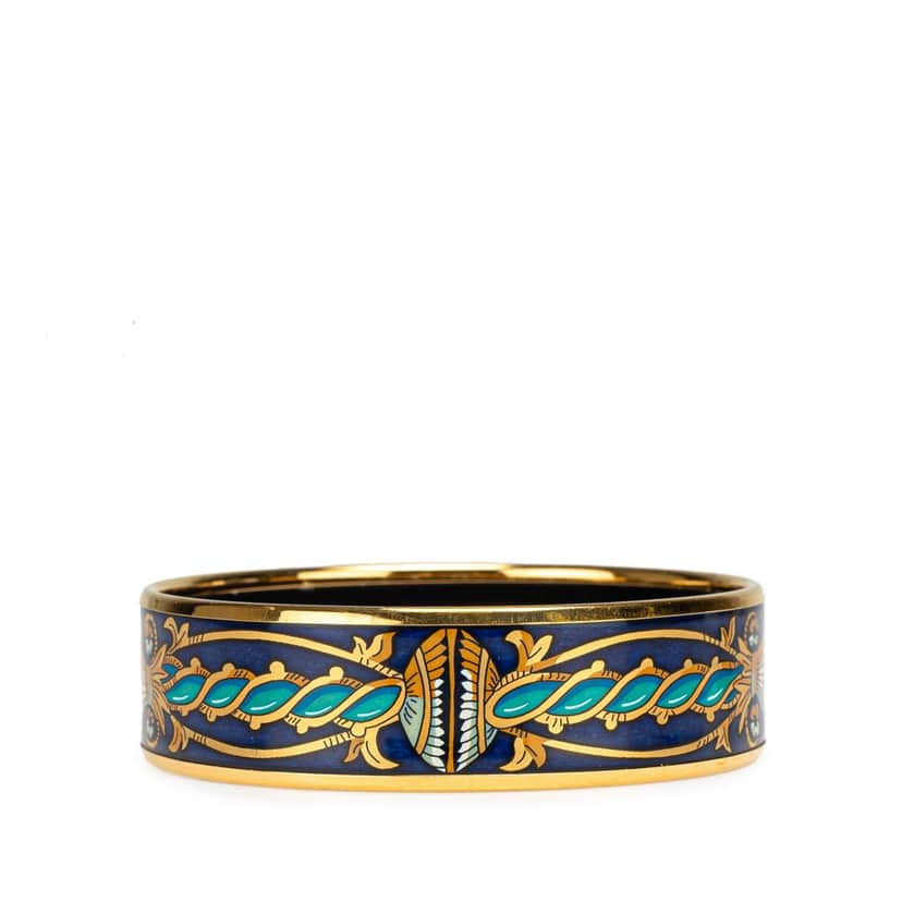 Hermès Wide Enamel Cloisonne Bangle 65 Blue Good condition - Front View