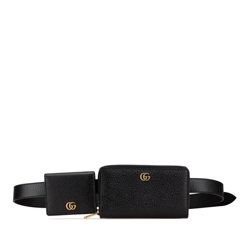 Gucci GG Marmont Leather Double Belt Bag Black Leather Good condition - Front View
