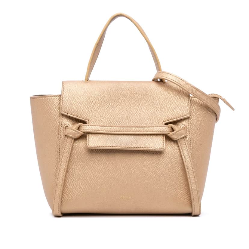 Celine Nano Grained Calfskin Belt Bag Gold Leather Very good condition - Front View