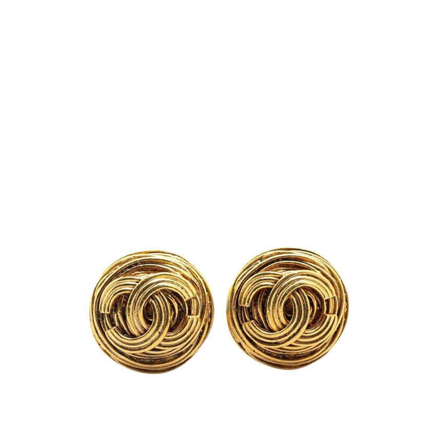 Chanel Gold Plated CC Round Clip On Earrings Gold Metal Good condition - Front View