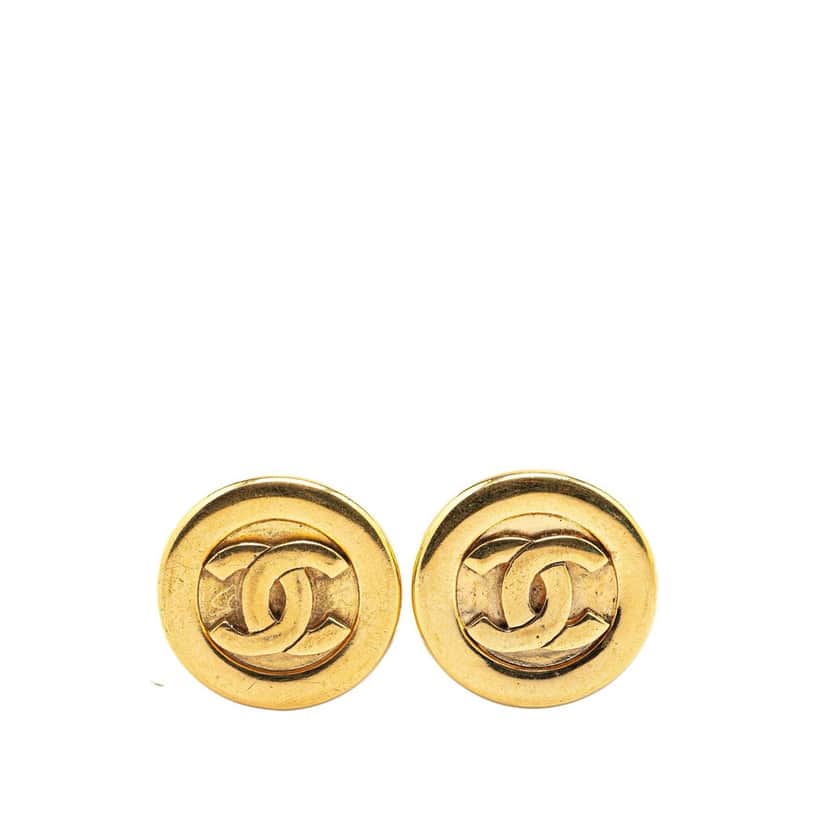 Chanel Gold Plated CC Clip On Earrings Gold Metal Good condition - Front View