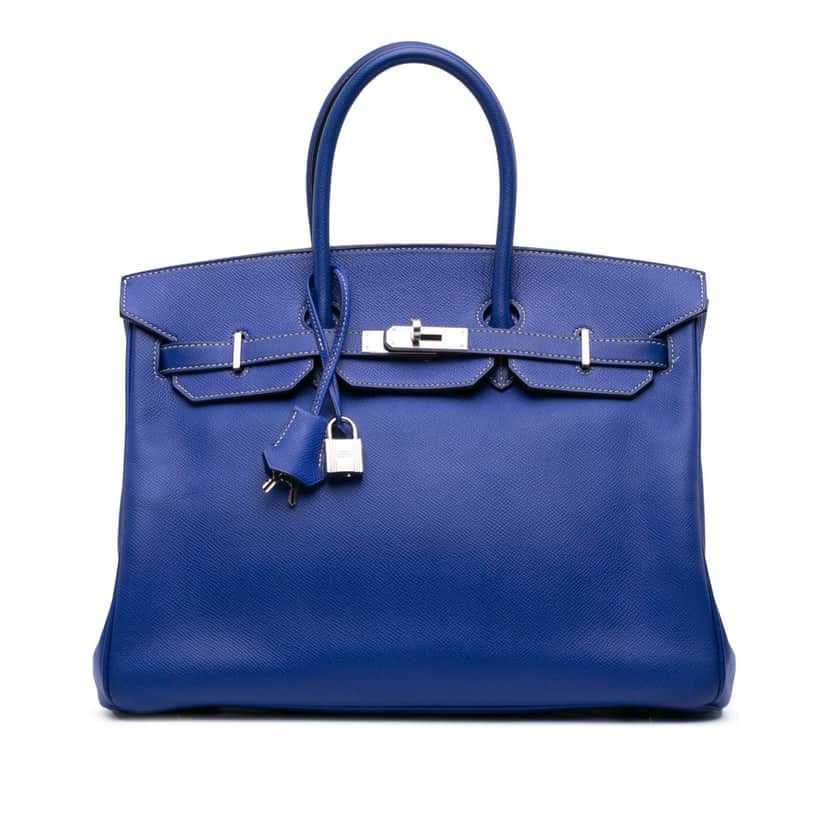 Hermès Epsom Candy Birkin Retourne 35 Blue Leather Good condition - Front View