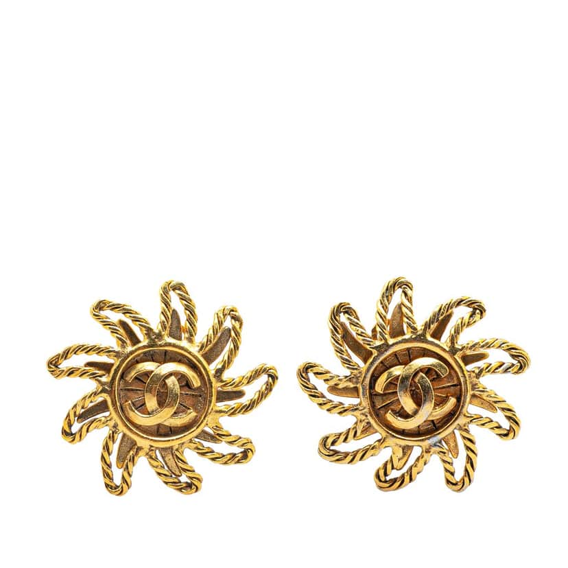 Chanel Gold Plated CC Sun Clip on Earrings Gold Metal Good condition - Front View