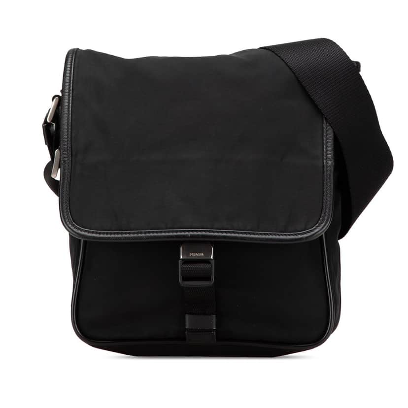 Prada Tessuto Buckle Messenger Bag Black Good condition - Front View