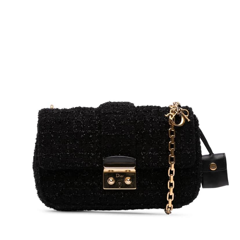 Dior Mini Tweed Cannage Miss Dior Flap Black Tweed Good condition - Front View