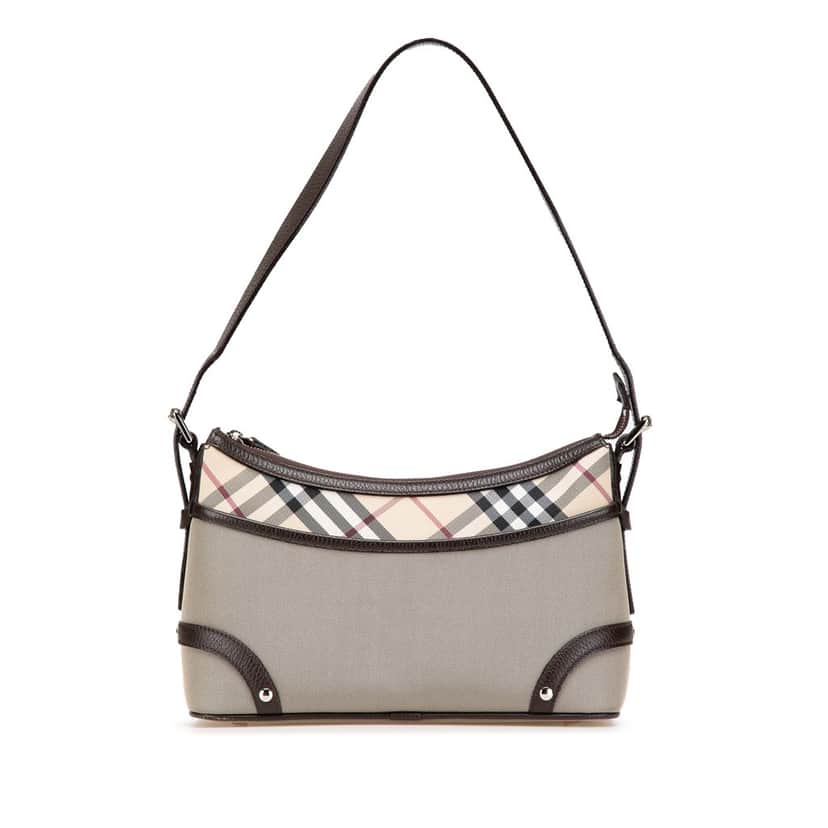 Burberry Nova Check Trimmed Canvas Shoulder Bag Grey Canvas Good condition - Front View