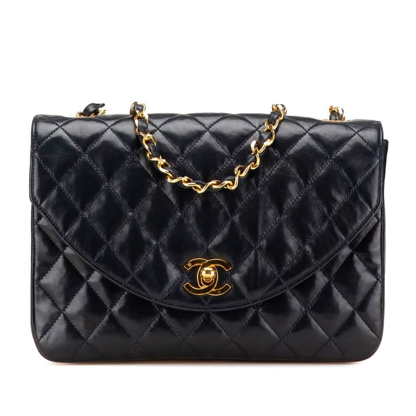 Chanel CC Quilted Lambskin Round Flap Blue Leather Good condition - Front View