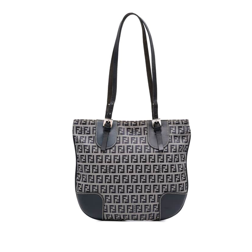 Fendi Zucchino Canvas Shoulder Bag Grey Canvas Good condition - Front View