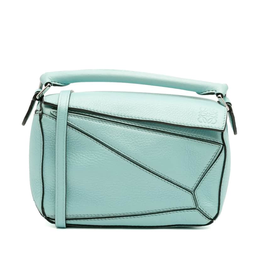 Loewe Mini Calfskin Puzzle Satchel Blue Leather Good condition - Front View