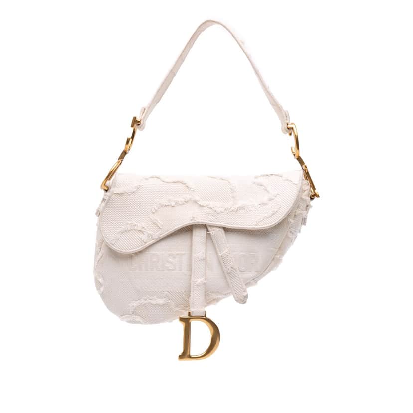 Dior Mini Canvas Embroidered Camouflage Saddle Bag White Canvas Good condition - Front View