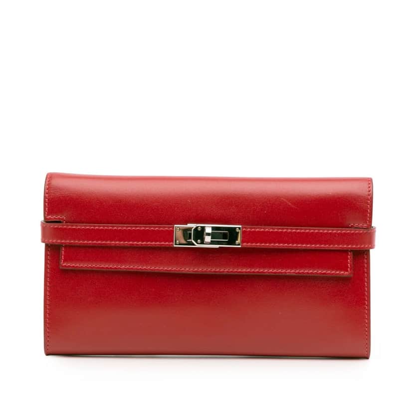 Hermès Tadelakt Verso Kelly Long Wallet Red Leather Good condition - Front View
