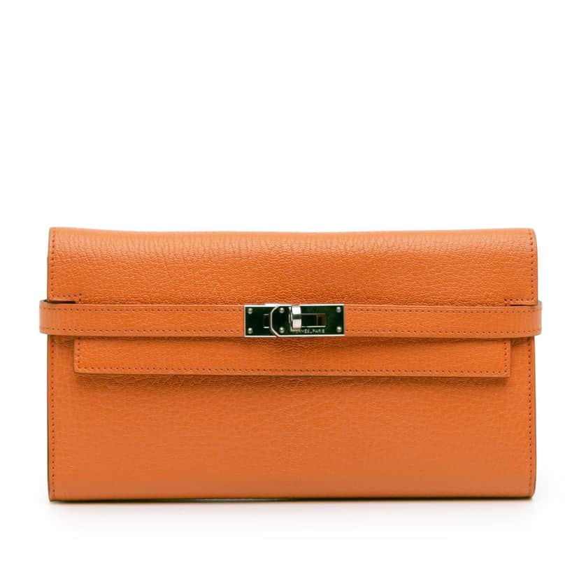 Hermès Chevre Mysore Kelly Longue Wallet Orange Leather Good condition - Front View