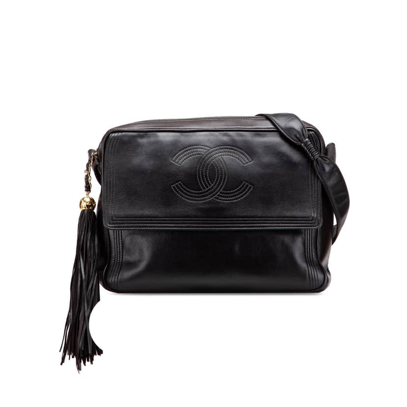 Chanel CC Lambskin Flap Tassel Crossbody Black Leather Good condition - Front View