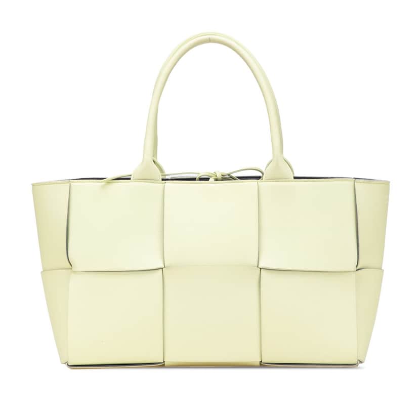 Bottega Veneta Small Lambskin Intrecciato Arco Tote White Leather Good condition - Front View