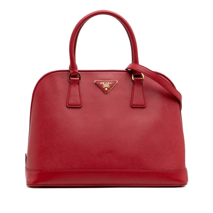 Prada Medium Saffiano Lux Open Promenade Satchel Red Leather Good condition - Front View