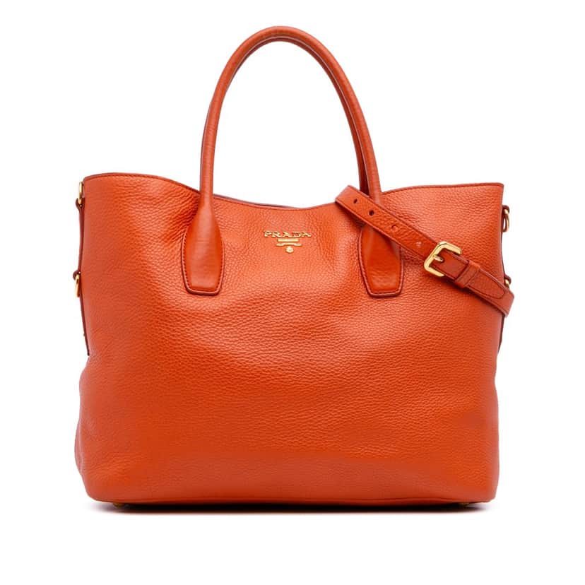 Prada Vitello Daino Open Convertible Tote Orange Leather Good condition - Front View