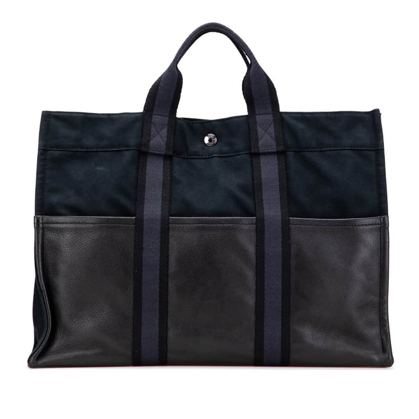 Hermès Canvas and Leather Fourre Tout MM Blue Canvas Good condition - Front View