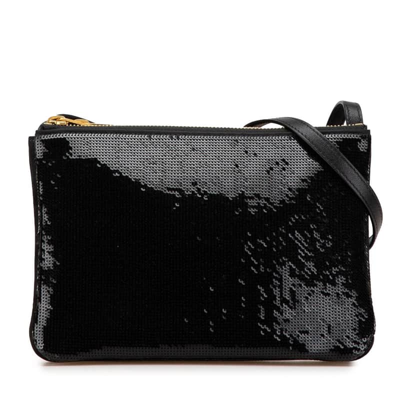 Celine Small Sequin Trio Crossbody Black Polyester Good condition - Front View