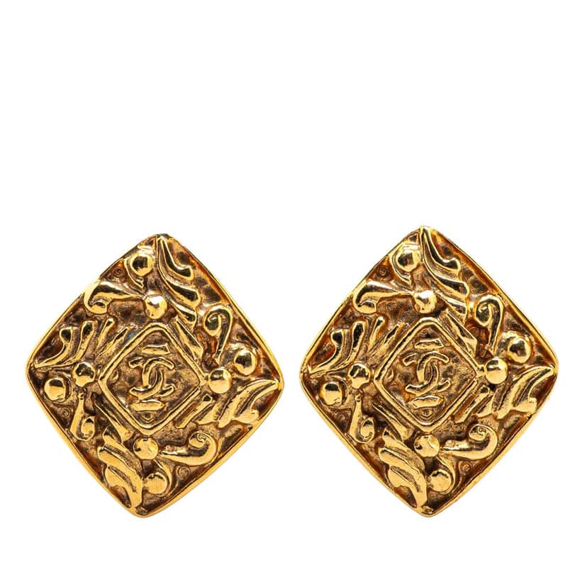 Chanel Gold Plated Diamond Clip On Earrings Gold Metal Good condition - Front View