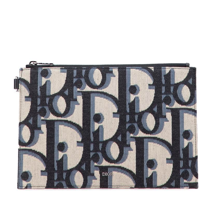 Dior Oblique A5 Clutch Blue Canvas Good condition - Front View