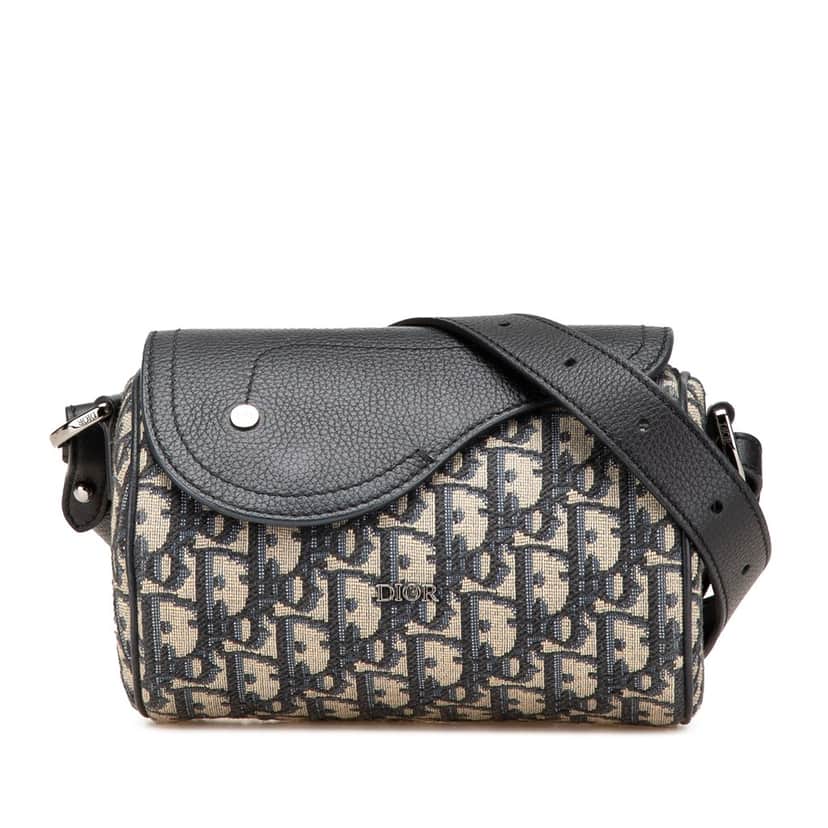 Dior Mini Oblique Canvas Roller Saddle Bag with Strap Black Canvas Good condition - Front View