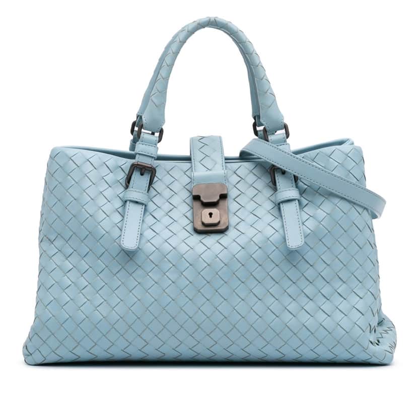 Bottega Veneta Small Nappa Intrecciato Roma Satchel Blue Leather Good condition - Front View