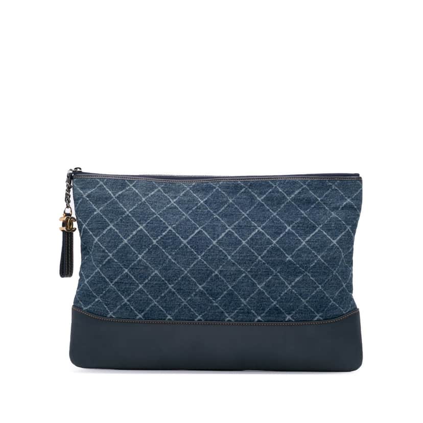 Chanel Large Denim Gabrielle O Case Clutch Blue Denim Good condition - Front View