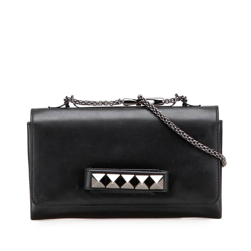 Valentino Nappa Rockstud Va Va Voom Clutch on Chain Black Leather Good condition - Front View