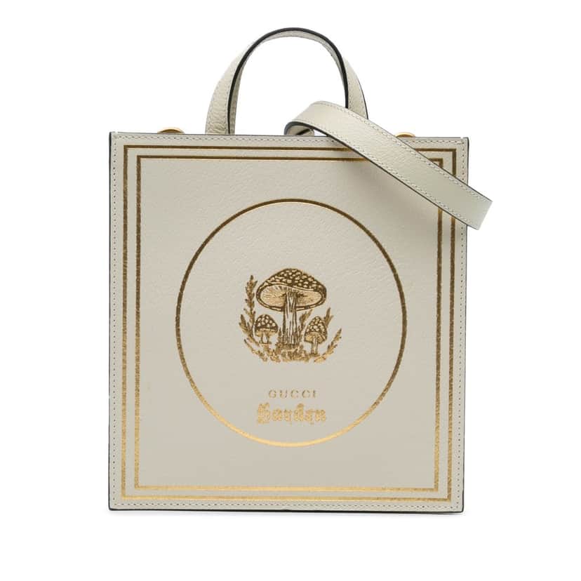 Gucci Garden Calfskin Mushrooms Vertical Shopping Tote Brown Leather Good condition - Front View