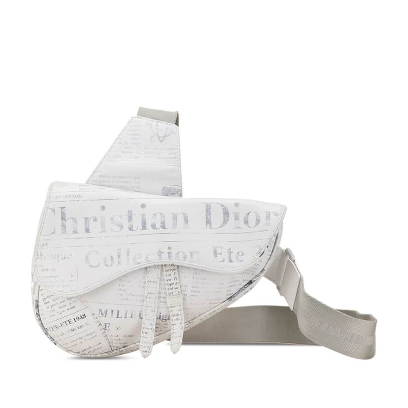 Dior Daniel Arsham Newspaper Print Saddle Bag White Leather Good condition - Front View