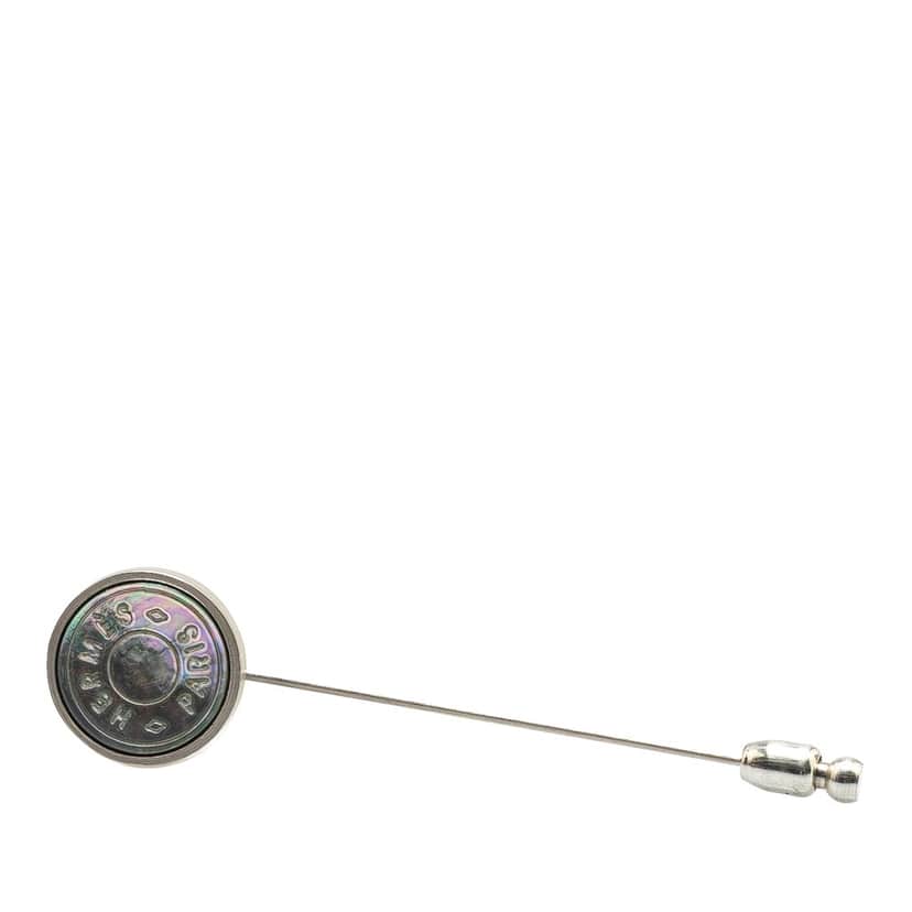 Hermès Palladium Plated Clou de Selle Stick Pin Brooch Silver Metal Good condition - Front View