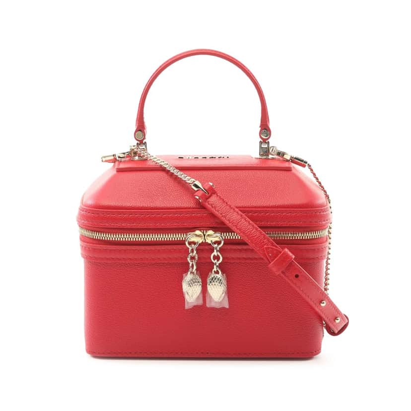 Bvlgari Leather Serpenti Forever Vanity Bag Red Leather Good condition - Front View
