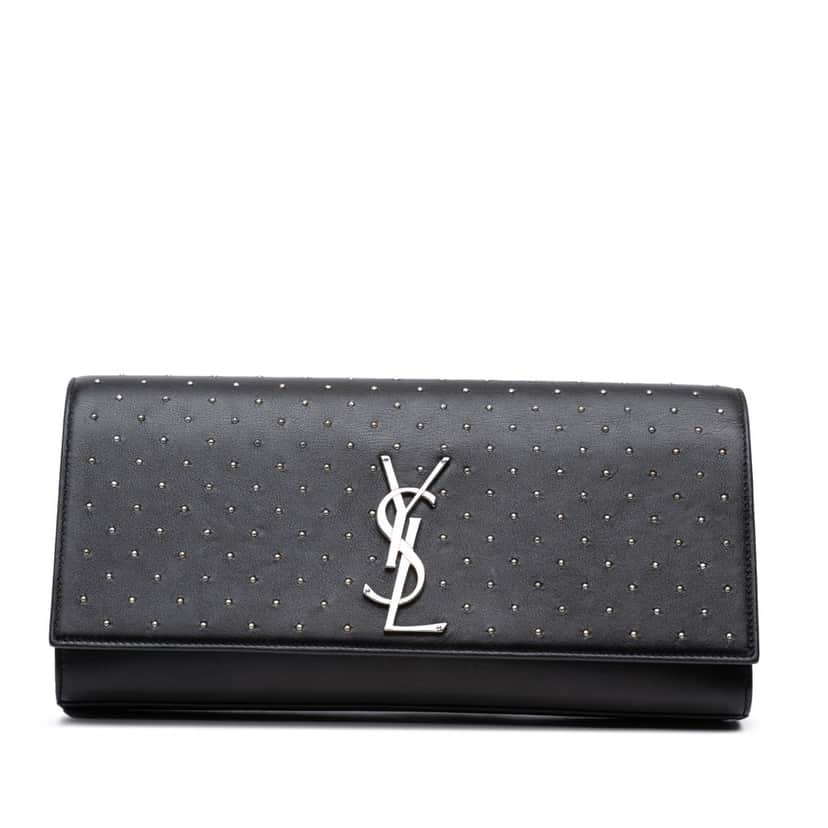 Saint Laurent Leather Monogram Studded Cassandre Clutch Black Leather Good condition - Front View
