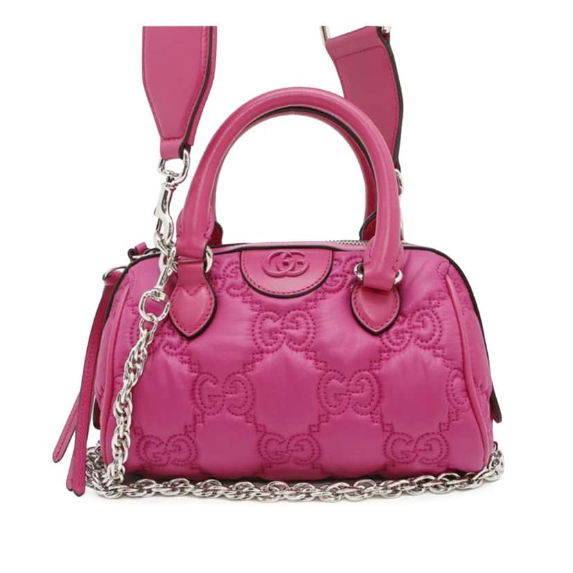 Gucci Mini GG Matelasse Nylon Marmont Satchel Pink Good condition - Front View