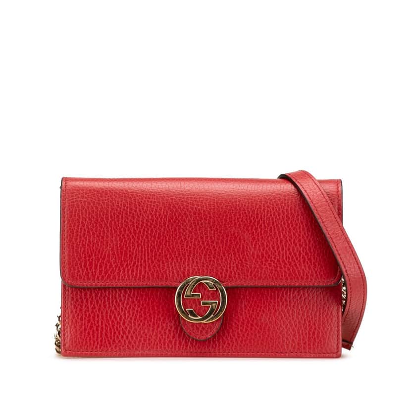 Gucci Leather Interlocking G Dollar Wallet on Chain Red Leather Good condition - Front View
