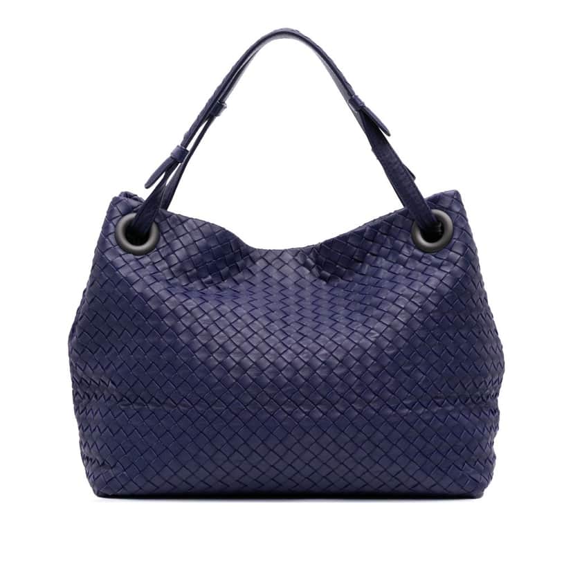 Bottega Veneta Medium Nappa Intrecciato Garda Tote Blue Leather Good condition - Front View