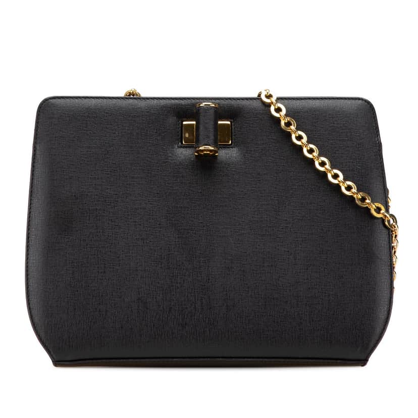 Salvatore Ferragamo Leather Turnlock Chain Crossbody Black Leather Good condition - Front View