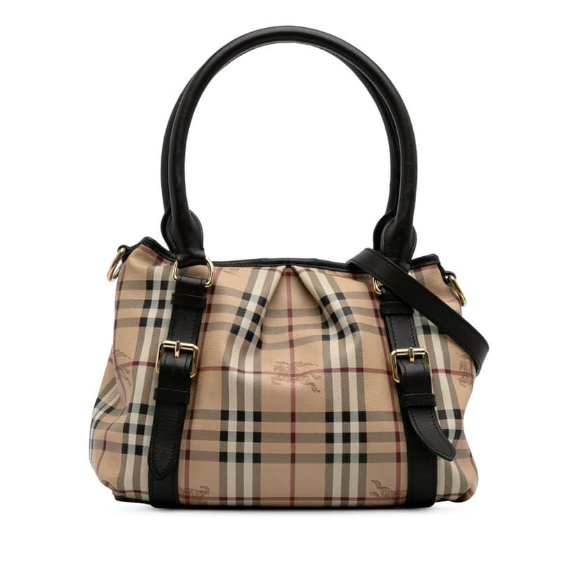 Burberry Haymarket Check Coated Canvas Satchel Brown Canvas Good condition - Front View