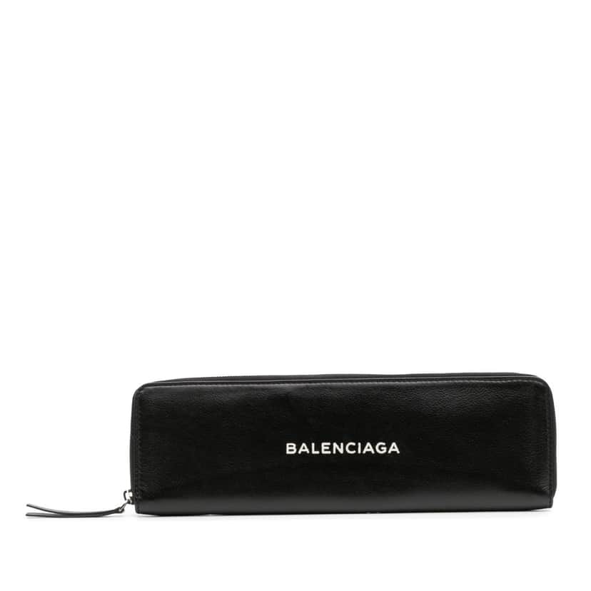 Balenciaga Leather Logo Clutch Black Leather Good condition - Front View