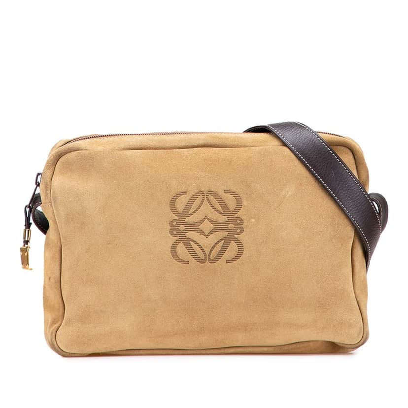 Loewe Anagram Suede Crossbody Brown Leather Good condition - Front View