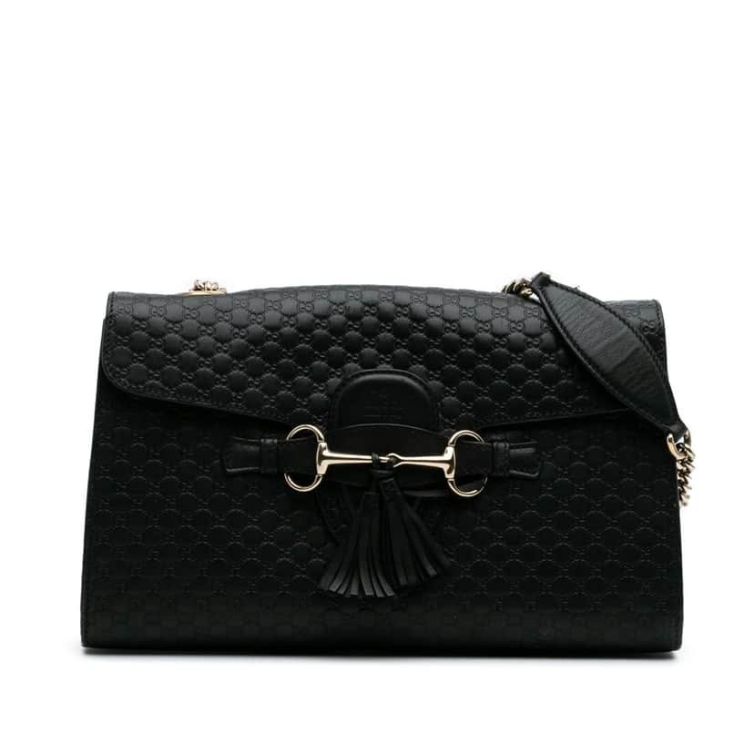 Gucci Medium Microguccissima Emily Shoulder Bag Black Leather Good condition - Front View