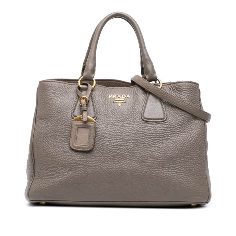 Prada Vitello Daino Open Convertible Tote Grey Leather Good condition - Front View