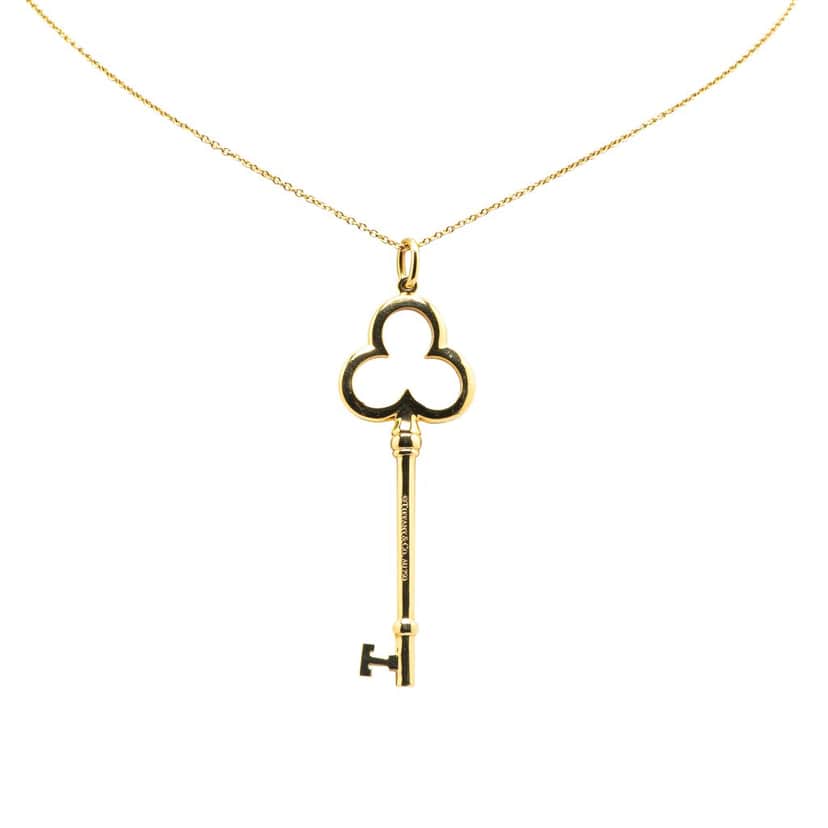 Tiffany & Co 18K Yellow Gold Trefoil Open Key Pendant Necklace Gold Gold Good condition - Front View