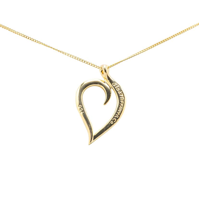 Tiffany & Co 18K Yellow Gold Leaf Heart Pendant Necklace Gold Gold Good condition - Front View