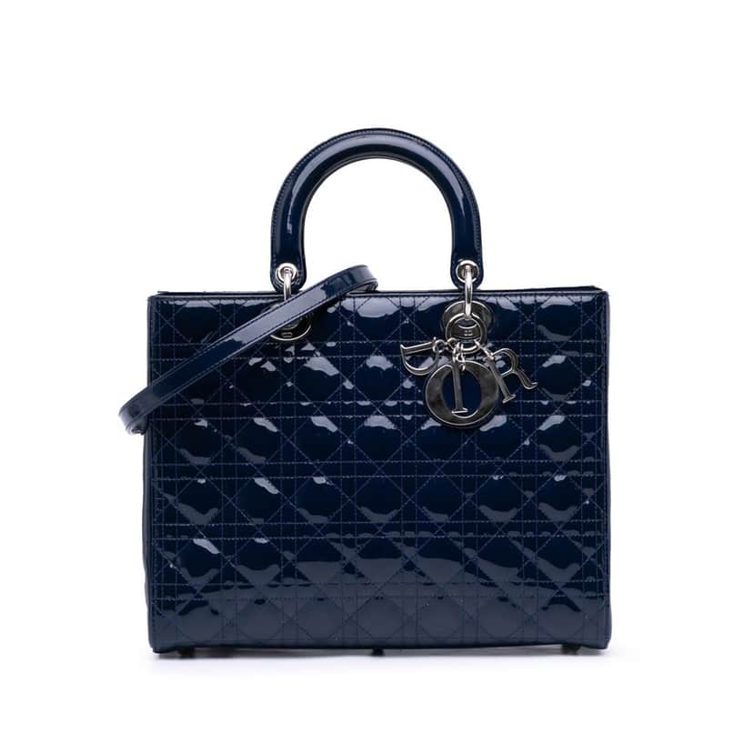 Dior Large Patent Cannage Lady Dior Blue Leather Good condition - Front View